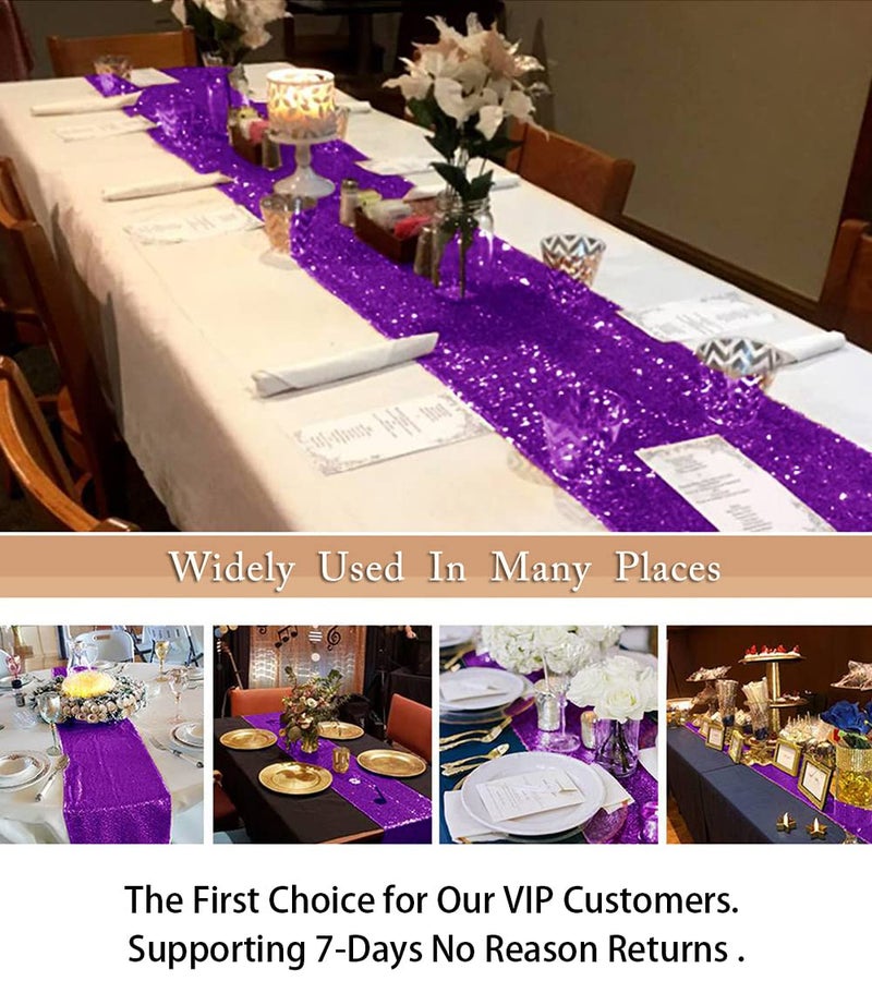 ShiDianYi 12''x72'' Sequin Table Runner - Sparkly Metallic Sequin Runner for Wedding, Bridal Shower, Dinner Party, Ready to Ship! (1, Purple) - Image 5